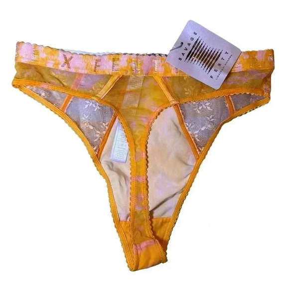 NEW Savage x Fenty Plunge Half Cup Lace Bra And Matching Panties Peach Orange - Picture 9 of 16